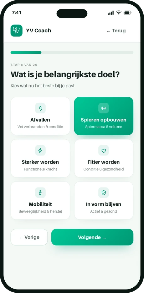 Intakevraag in YV Coach: wat is je belangrijkste doel?