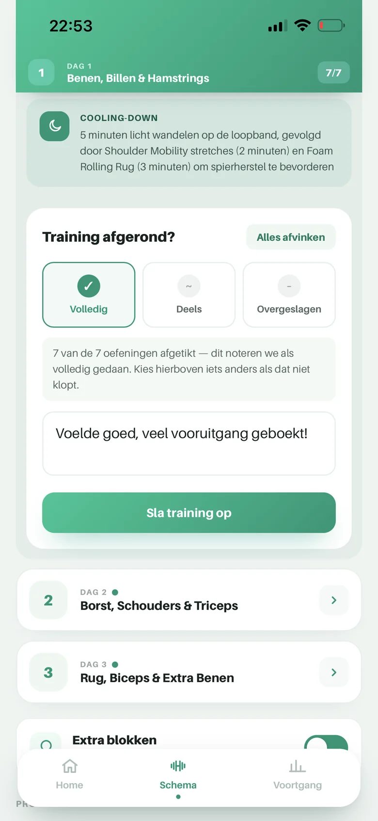 Training afronden in YV Coach: volledig, deels of overgeslagen